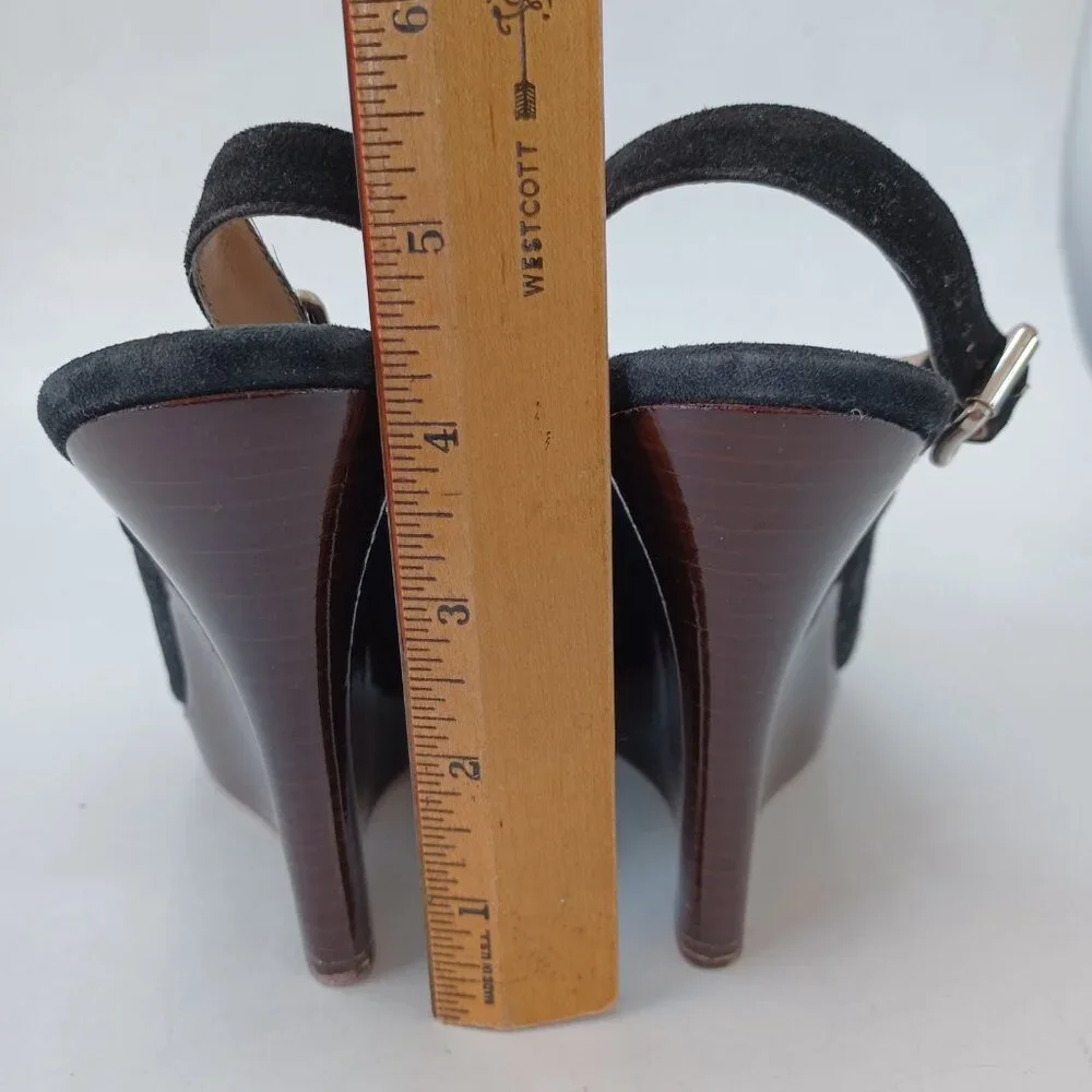 Michael Kors Black Suede Wedge Womens US 7.5 M Heels Retro Look Made‎ In Italy
